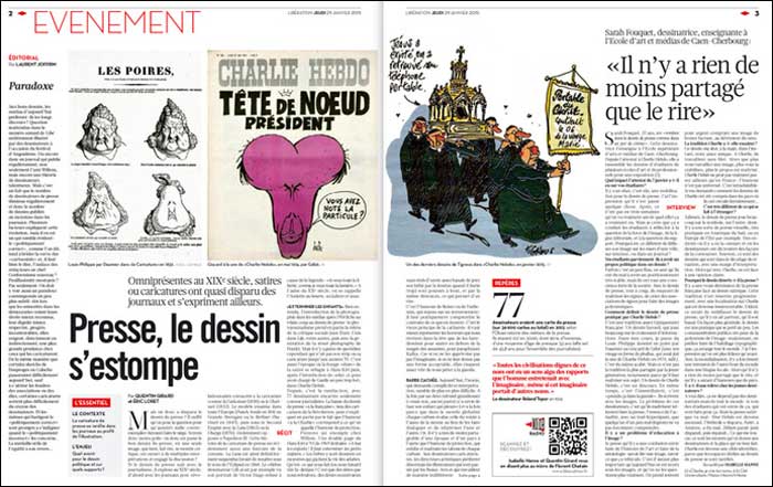 A spread featuring Charlie Hebdo artists; pic: Libération